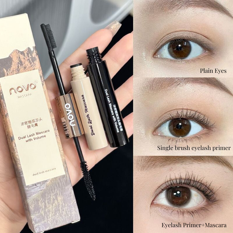 NOVO Dual-ended Mascara – Waterproof, Volumizing, Lengthening, Curling, Smudge-proof, Natural Hold, Lash Primer, 2-in-1