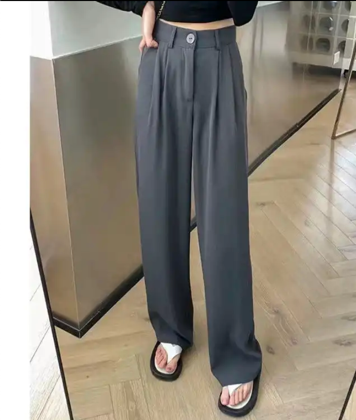 Korean Wide-leg drapey trousers, high-waisted, versatile loose, casual suit formal trousers