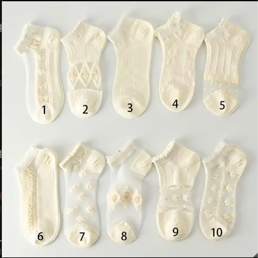 Japanese solid color crystal silk, thin, transparent mesh, shallow mouth, invisible boat socks