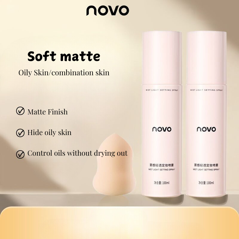 NOVO Setting Spray: Fast film formation, long-lasting oil control, smudge-proof, waterproof, sweat-resistant, hydrating spray.