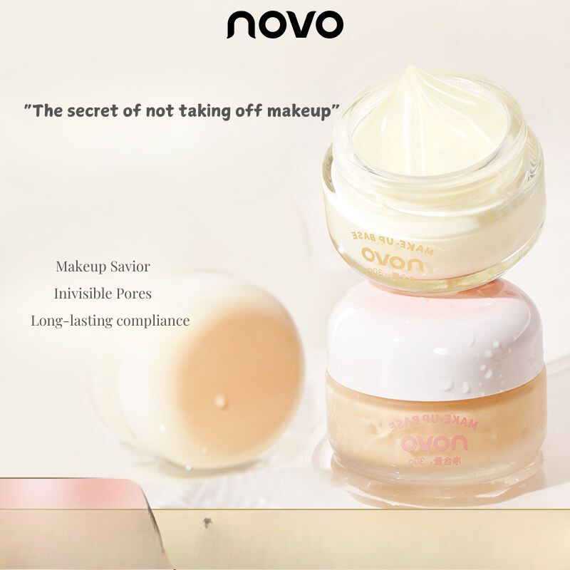 NOVO Primer Cream, Makeup Base, Moisturizing and Oil Control, Pore Minimizing, Skin Brightening, Smooth Application, Non-Cakey for Women