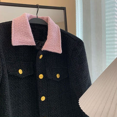 Black with pink collar tweed Jacket