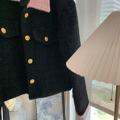 Black with pink collar tweed Jacket