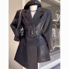 Retro Chic Leather Jacket: Women's Royal Sister-Style High-End Trendy Waist Suit