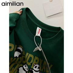 Green T-shirt cotton retro dark green ins cartoon print