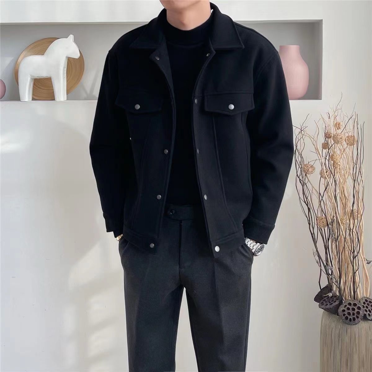 Black Jacket New Style casual and versatile warm woolen jacket