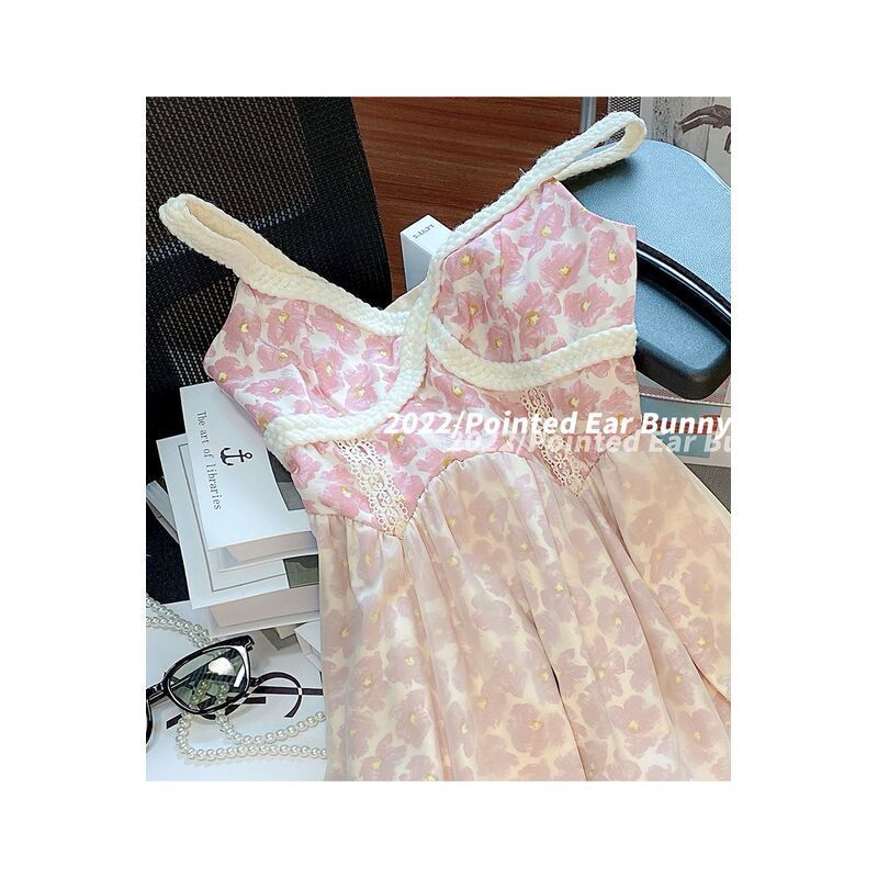 Floral Kawai Dress Pink For Ladies