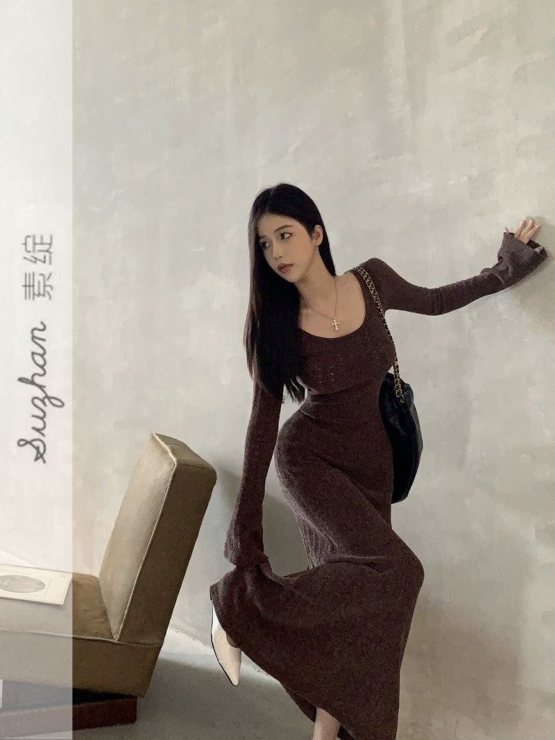 Knitted Maxi Dress For Ladies