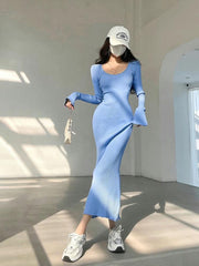 Plain Knitted Dress For Ladies