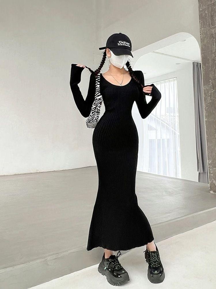 Plain Knitted Dress For Ladies