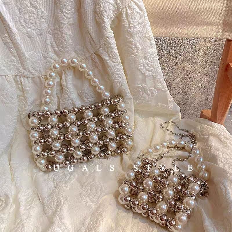 UGALS pearl bag summer retro classical fairy French hand-woven beaded bag mobile phone bag cross-body bag