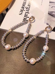 Luxury Pearl and Rhinestone Phone Lanyard, Wrist Strap, Exquisite Crystal Bracelet Chain, Phone Strap Pendant for Women