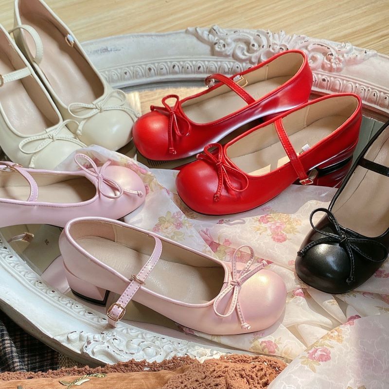 Japanese-style Cute Little Leather Ballerina’s Shoes | Lolita Round Toe Chunky Heel Versatile Mary Jane Shoes.