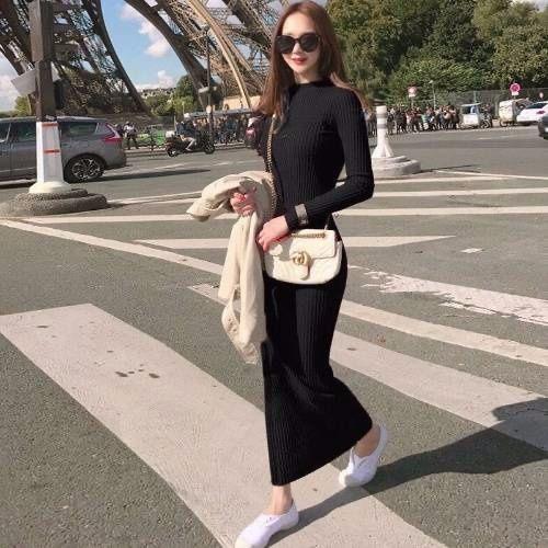 Extra-Long Knit Sweater Dress - Slim Fit Over-Knee