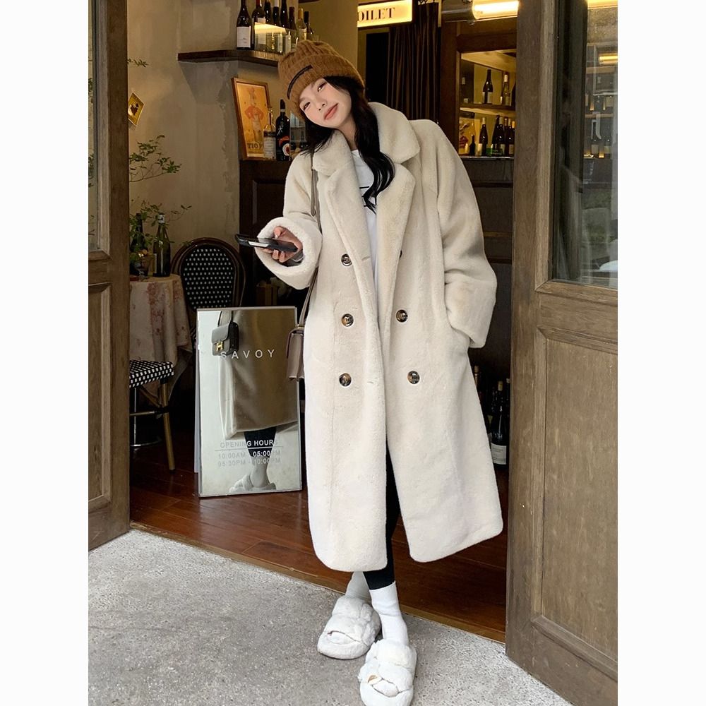 Eco-Friendly Faux Mink Fur Long Coat for Women, Thickened European Mink Fur, Loose Fit with Suit Collar