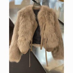 Women's Faux Fox Fur Coat - Short Style, Korean Version, Tie Design, Thick and Versatile