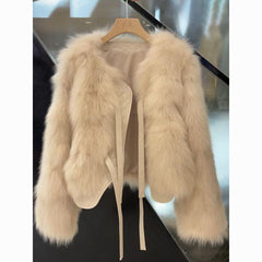 Women's Faux Fox Fur Coat - Short Style, Korean Version, Tie Design, Thick and Versatile