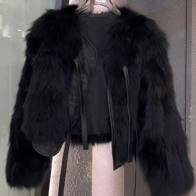 Women's Faux Fox Fur Coat - Short Style, Korean Version, Tie Design, Thick and Versatile