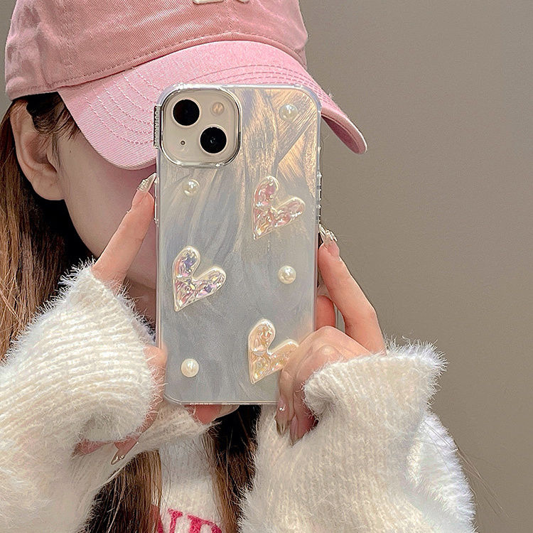 Elegant Pearl Bow Heart iPhone Case for iPhone 15 Pro Max, 14, 13, 12, 11 | Luxe & Unique Design