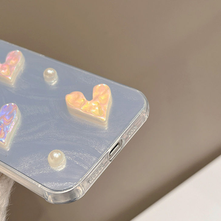 Elegant Pearl Bow Heart iPhone Case for iPhone 15 Pro Max, 14, 13, 12, 11 | Luxe & Unique Design