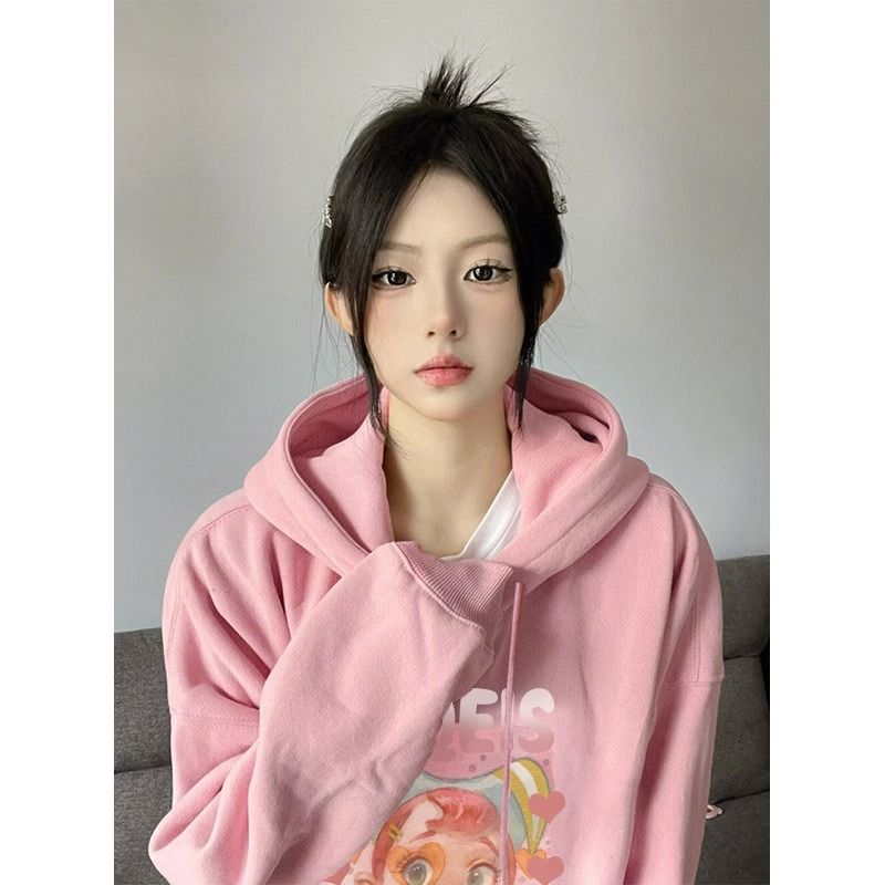 Silver Fox Fleece Cotton Hoodie for Women | Lazy Chic Art Student Pullover in Soft Pink 450GSM