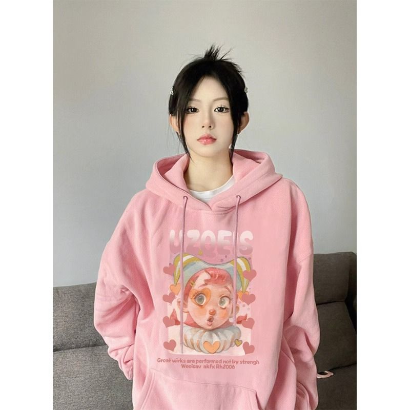 Silver Fox Fleece Cotton Hoodie for Women | Lazy Chic Art Student Pullover in Soft Pink 450GSM