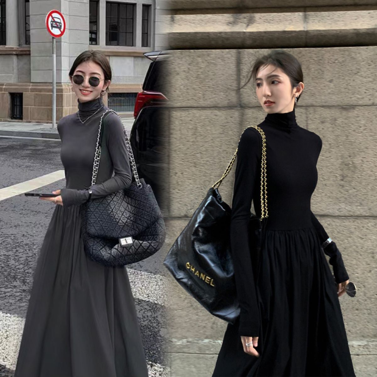 Elegant Audrey Hepburn-Inspired Midi Dress for Women | Korean Slim-Fit Long Skirt