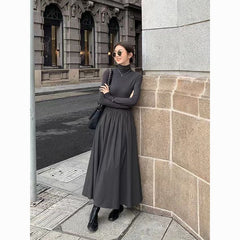 Elegant Audrey Hepburn-Inspired Midi Dress for Women | Korean Slim-Fit Long Skirt