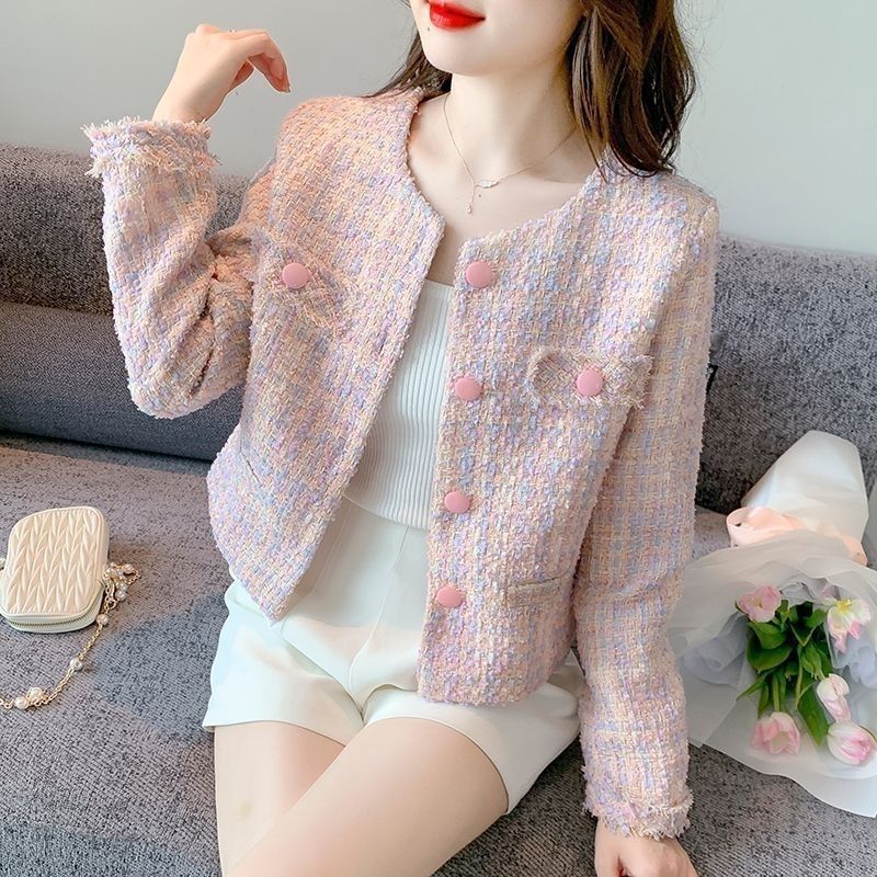 Korean Elegant Long Sleeve Slim-Fit French Style Tweed Jacket | Chanel-Inspired Short Jacket for Women