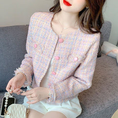 Korean Elegant Long Sleeve Slim-Fit French Style Tweed Jacket | Chanel-Inspired Short Jacket for Women