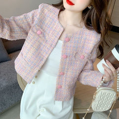 Korean Elegant Long Sleeve Slim-Fit French Style Tweed Jacket | Chanel-Inspired Short Jacket for Women