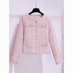 Korean Elegant Long Sleeve Slim-Fit French Style Tweed Jacket | Chanel-Inspired Short Jacket for Women