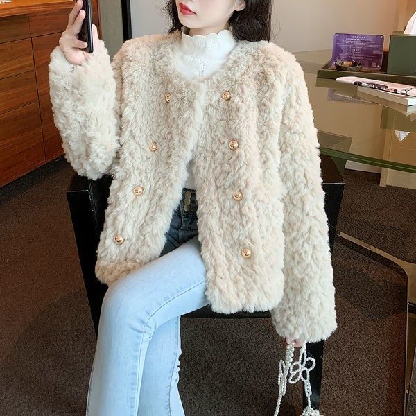 Cozy Lamb Wool Coat for Women | Chanel-Inspired Winter Princess Style Loose Fit Thick Plush Jacket for Petite