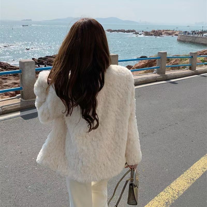 Faux Fur Chanel-Inspired Coat for Women | Winter Luxury Thick Rabbit Fur Collar Coat