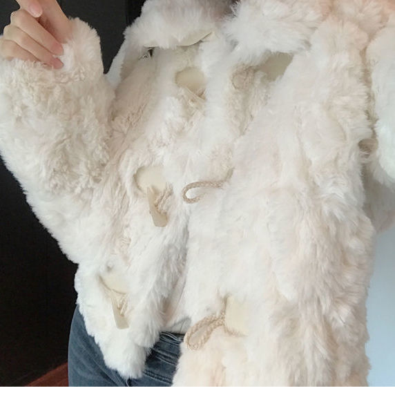 Faux Lamb Fur Toggle Loose Fit Rabbit Fur Lined Jacket