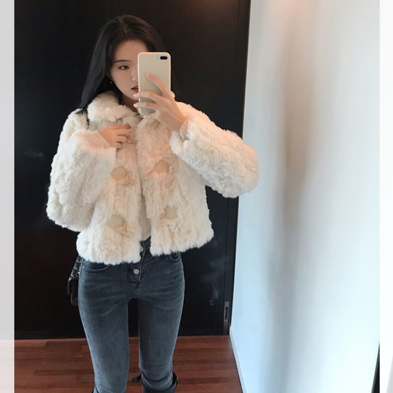 Faux Lamb Fur Toggle Loose Fit Rabbit Fur Lined Jacket