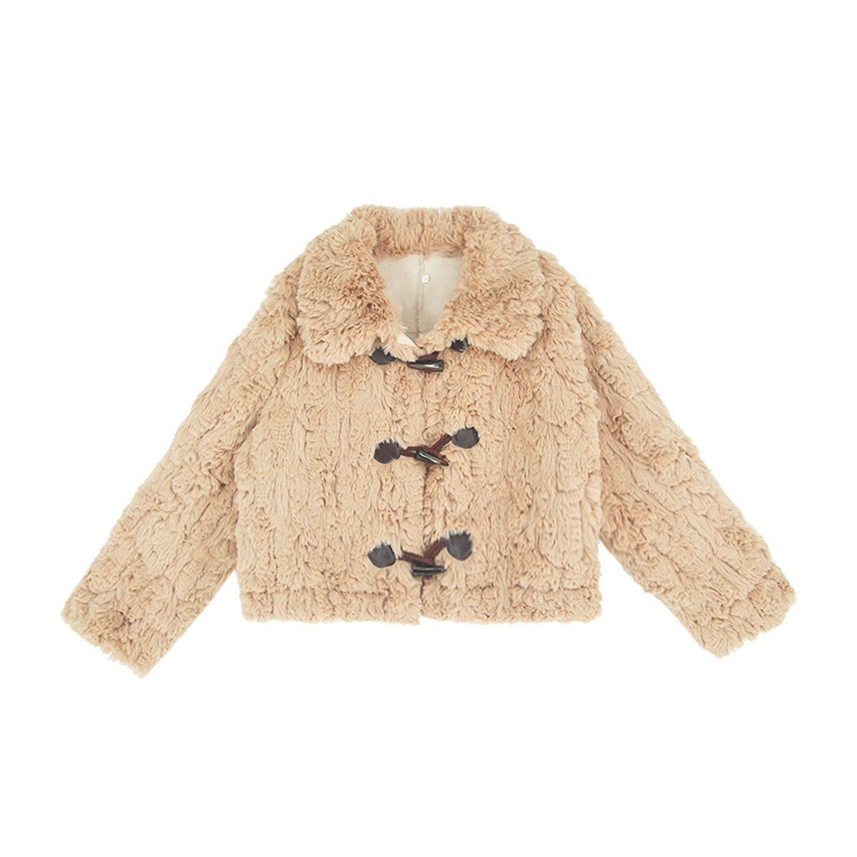 Faux Lamb Fur Toggle Loose Fit Rabbit Fur Lined Jacket