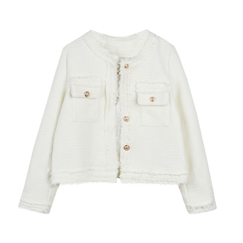 White Chanel-Inspired Short Jacket for Women | Trendy Unique Design Fashionable Crop Top