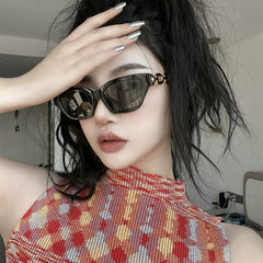 Vintage Cat Eye Sunglasses with Chain Legs – High-End Fashion, Bold Personality, European & American Style, UV Protection