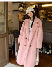 Eco-Friendly Faux Mink Fur Long Coat for Women, Thickened European Mink Fur, Loose Fit with Suit Collar