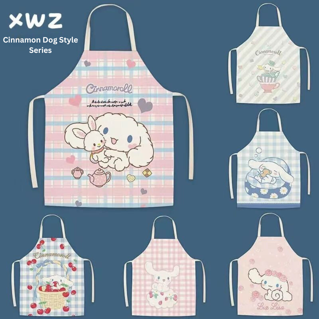 Cute Cinnamon Dog Parent-Child Apron, Adult Neck-Hanging, No-Wash Cotton Linen Fabric, Kitchen Oil-Proof Sleeveless Waist Apron Wholesale