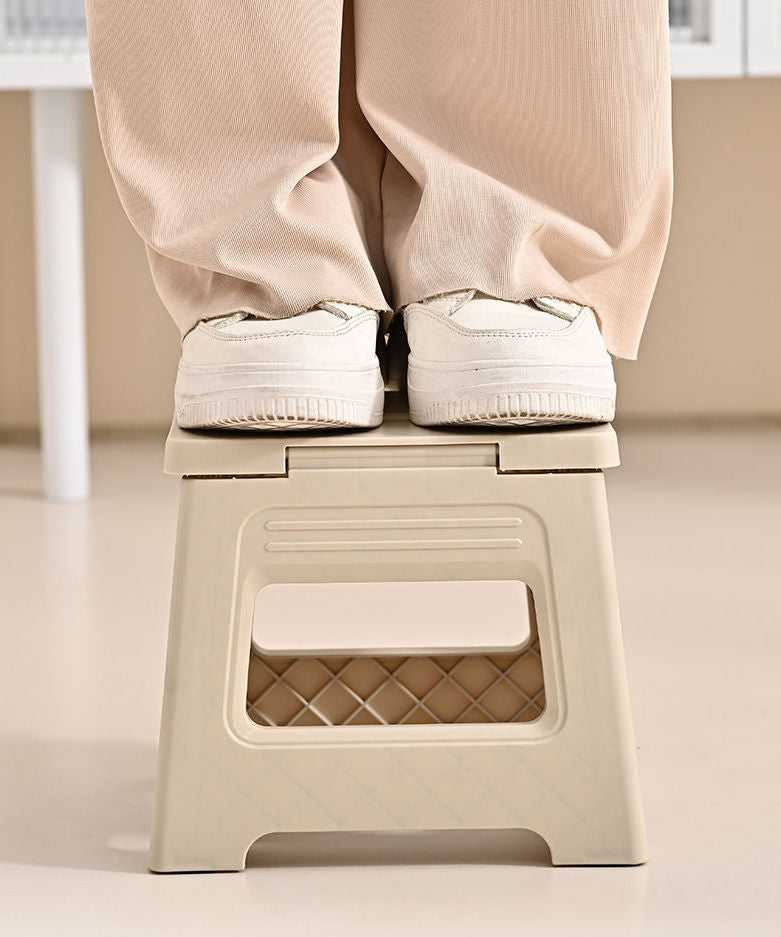 Folding Storage Stool - Durable High-Refractive-Index Polymer, Portable & Adjustable, Non-Slip for Home, Kitchen, Bathroom, Travel, Fishing - Beige, Single Pack