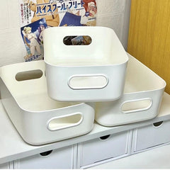 Simple White Storage Basket with Handle - Ins-Style Organizer for Dorms & Home