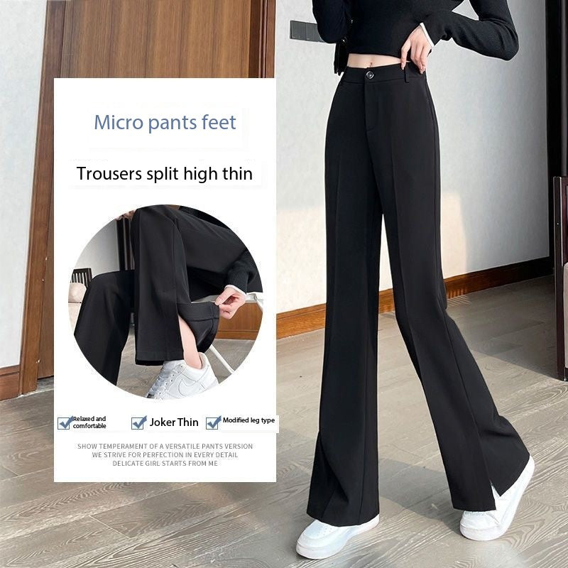 High-waisted loose slim fit versatile casual slit boot-cut suit pants