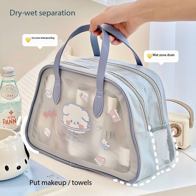 Travel Makeup Bag with Wet & Dry Separation - Cute Waterproof Cosmetic Pouch