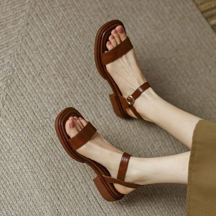 Retro Simple Flat Soft Soled Beach Open Toe Strap Roman Sandals