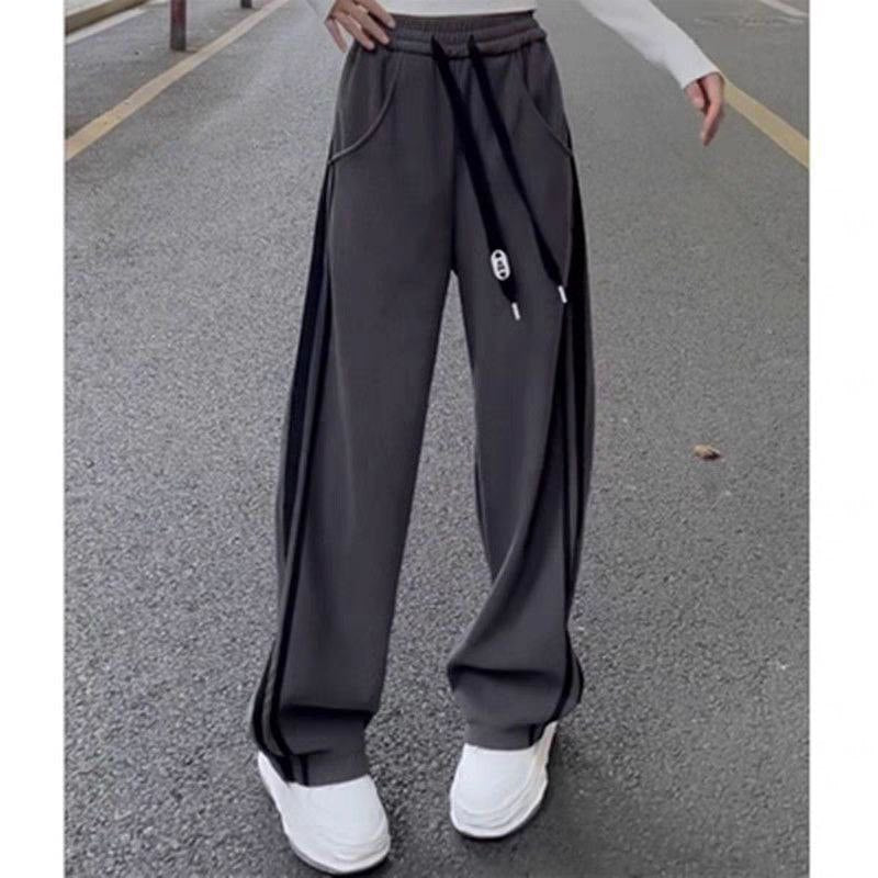 Loose slimming high-waisted casual sports pants for fat girls with drapey and tall wide-leg pants