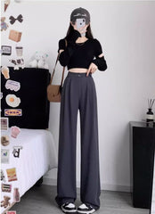 Wide-leg high-waisted drapey casual summer thin suit trousers