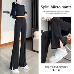 High-waisted loose slim fit versatile casual slit boot-cut suit pants