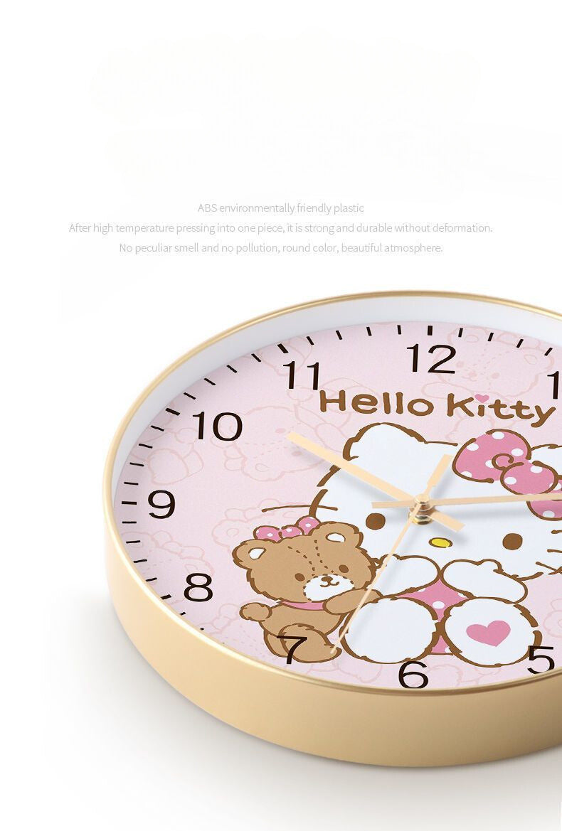 Cute Hello Kitty wall clock for children's room, fun quartz clock for kids' room, small fresh cartoon design, no-drill installation